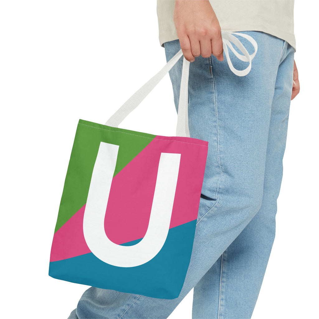 Monogram 'U' Colorblock Tote Bag — Personalized Initial U Shoulder Tote