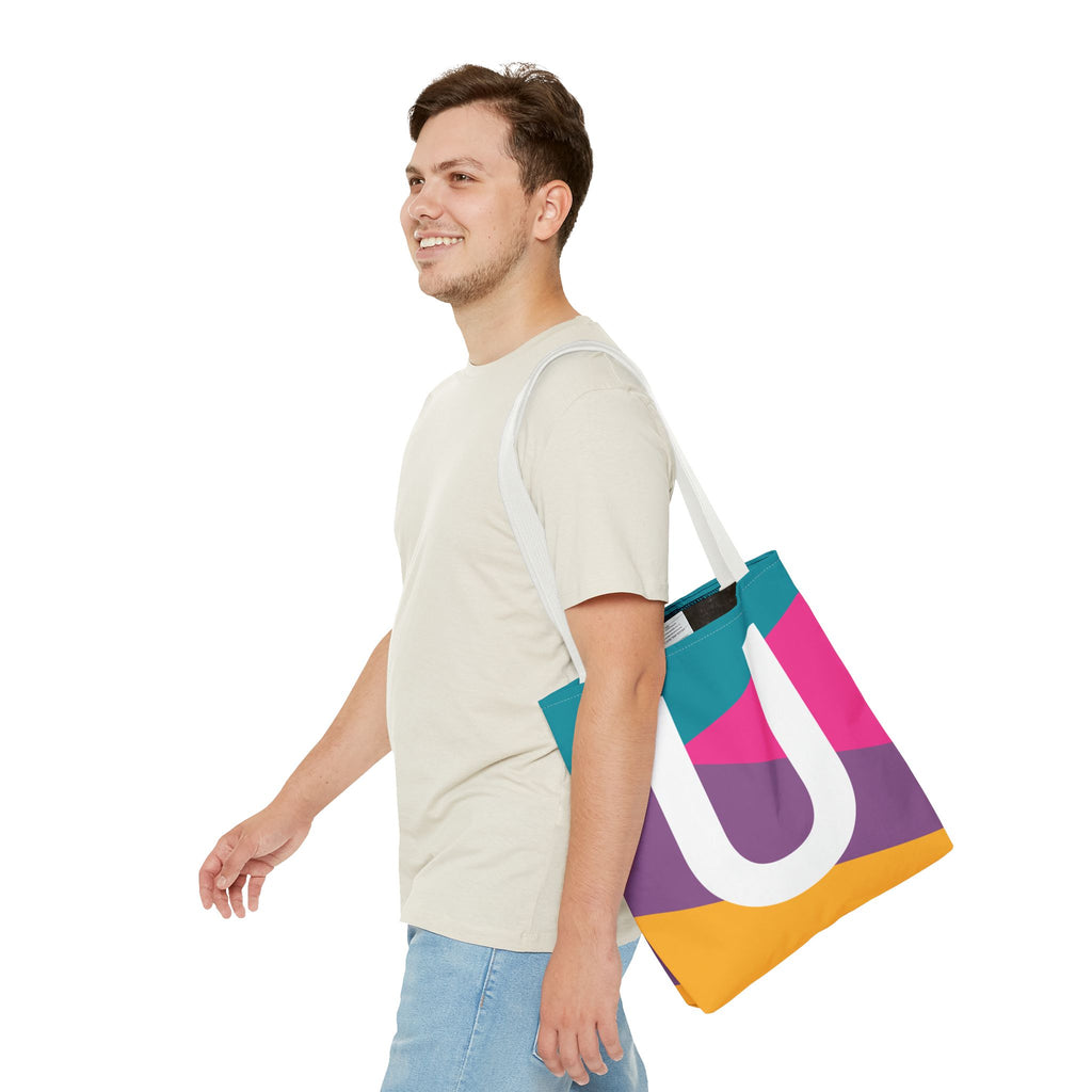Monogram 'U' Colorblock Tote Bag — Personalized Initial U Shoulder Tote