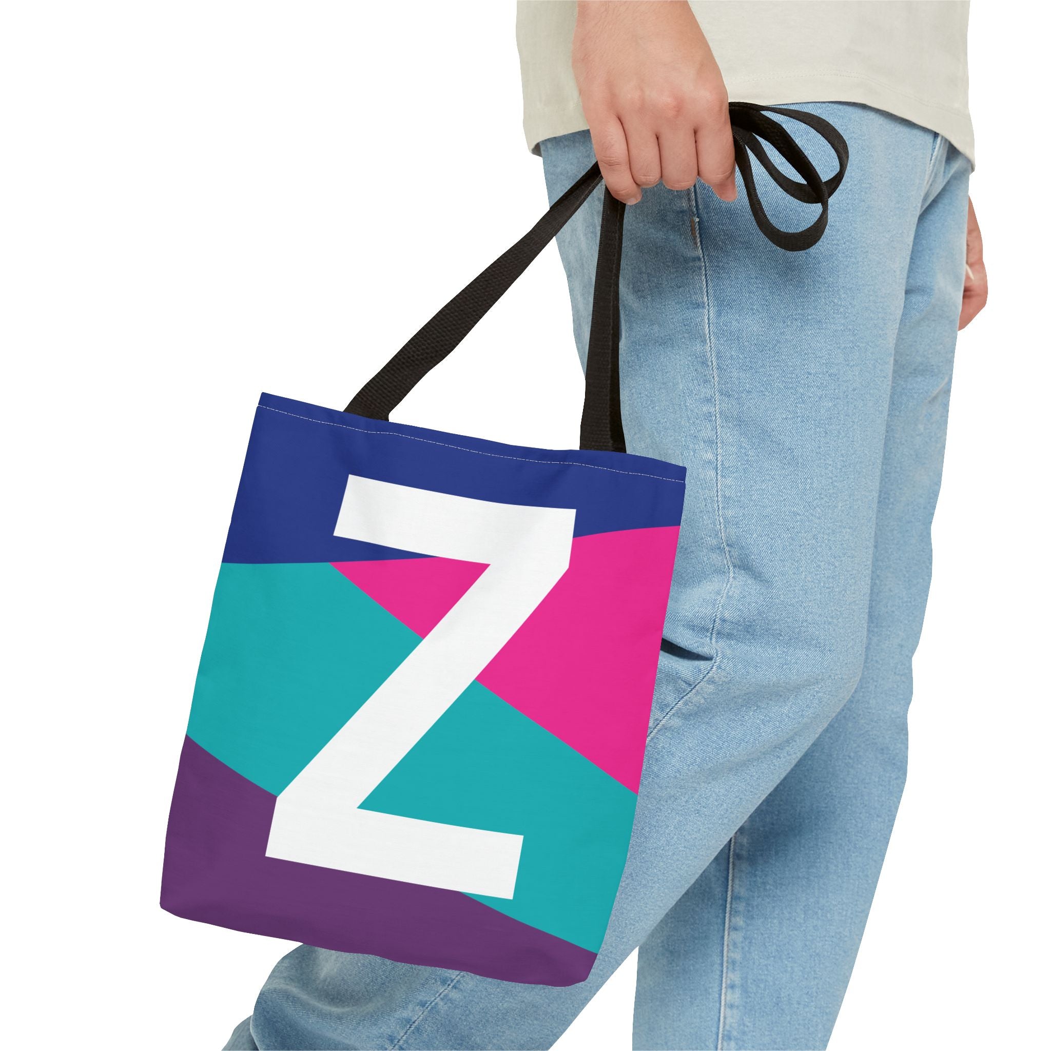 Monogram 'Z' Colorblock Tote Bag — Personalized Initial Z Shoulder Tote