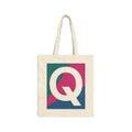Initial Q Colorblock Canvas Tote Bag — Monogram Letter Q Reusable Grocery Tote