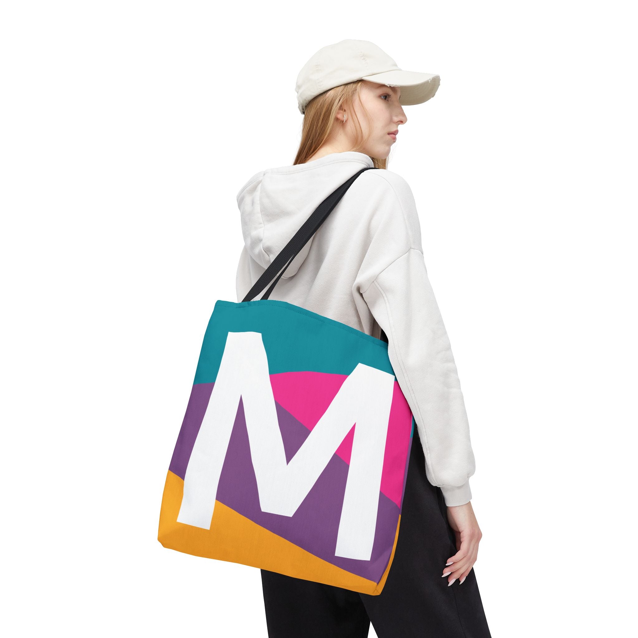 Monogram 'M' Colorblock Tote Bag — Personalized Initial M Shoulder Tote