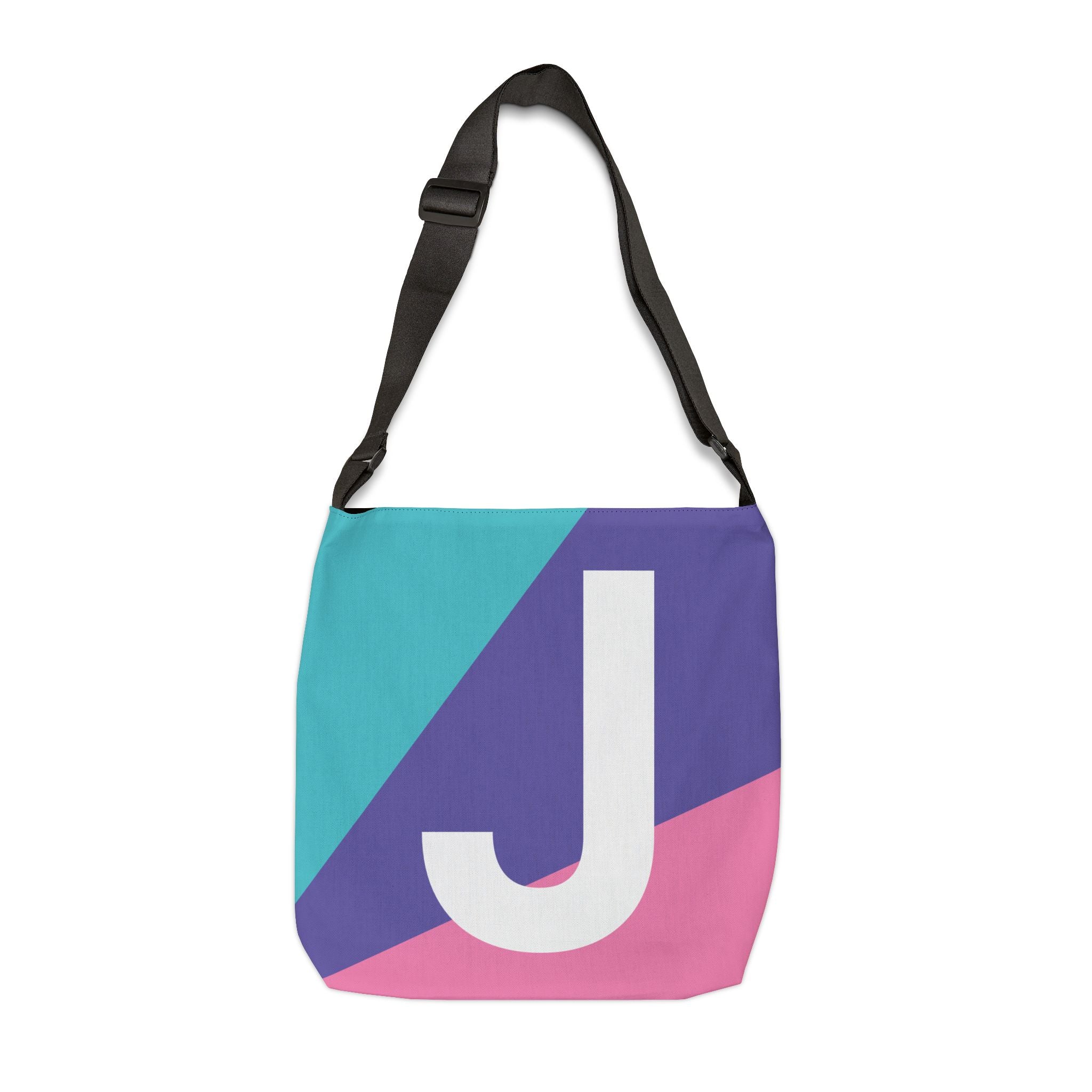 Initial Letter 'J' Colorblock Adjustable Tote Bag — Monogram Alphabet Shoulder Bag