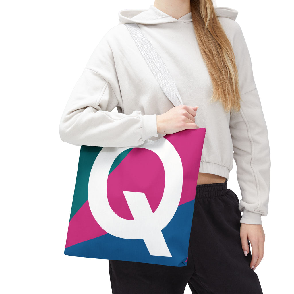 Monogram 'Q' Colorblock Tote Bag — Personalized Initial Q Shoulder Tote