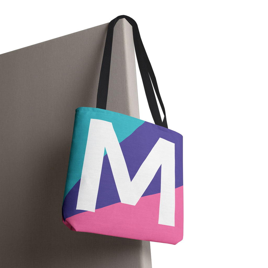 Monogram 'M' Colorblock Tote Bag — Personalized Initial M Shoulder Tote