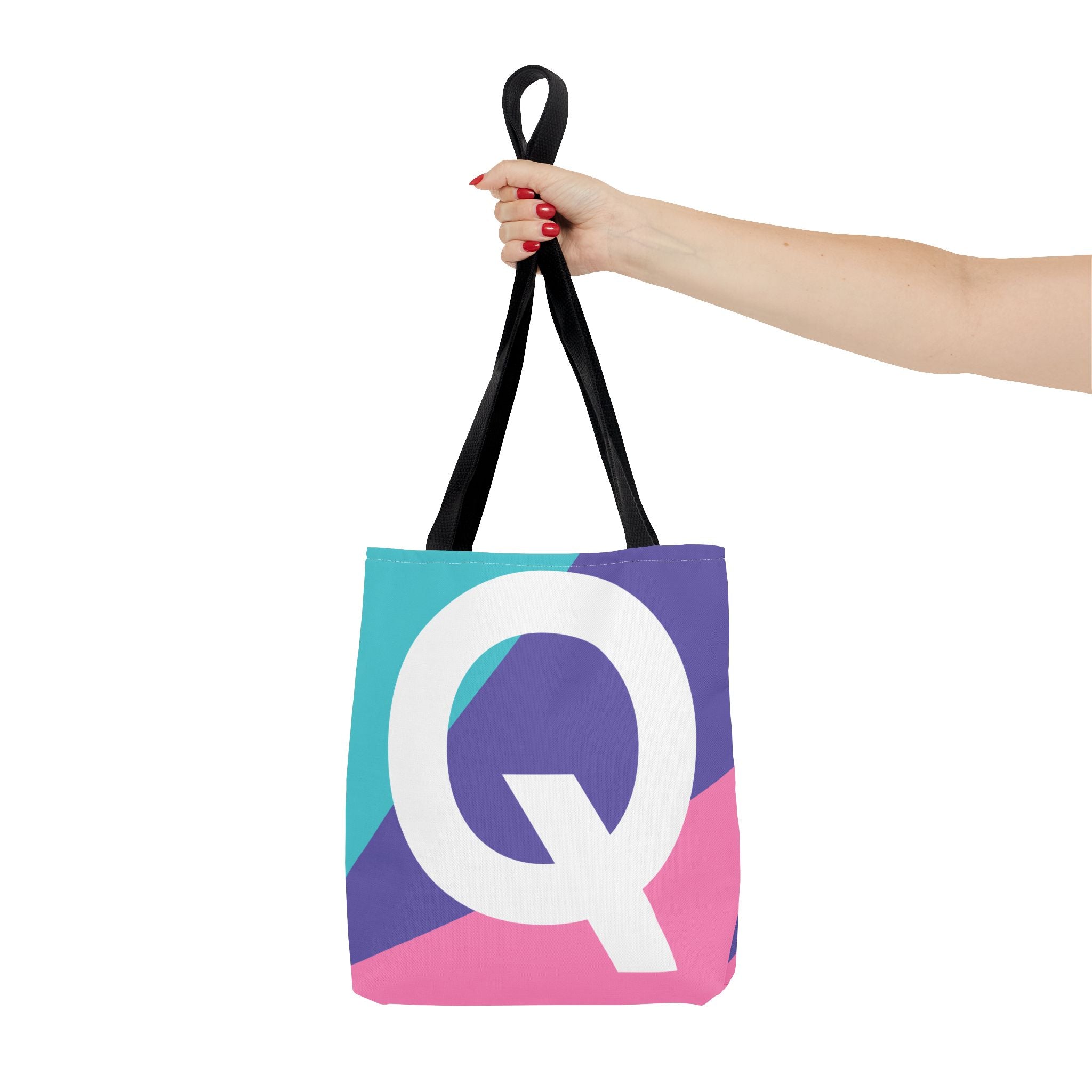 Monogram 'Q' Colorblock Tote Bag — Personalized Initial Q Shoulder Tote