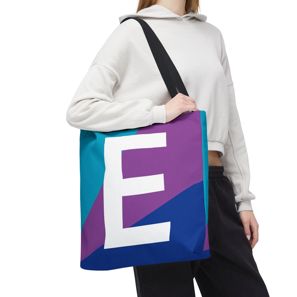 Monogram 'E' Colorblock Tote Bag — Personalized Initial E Shoulder Tote