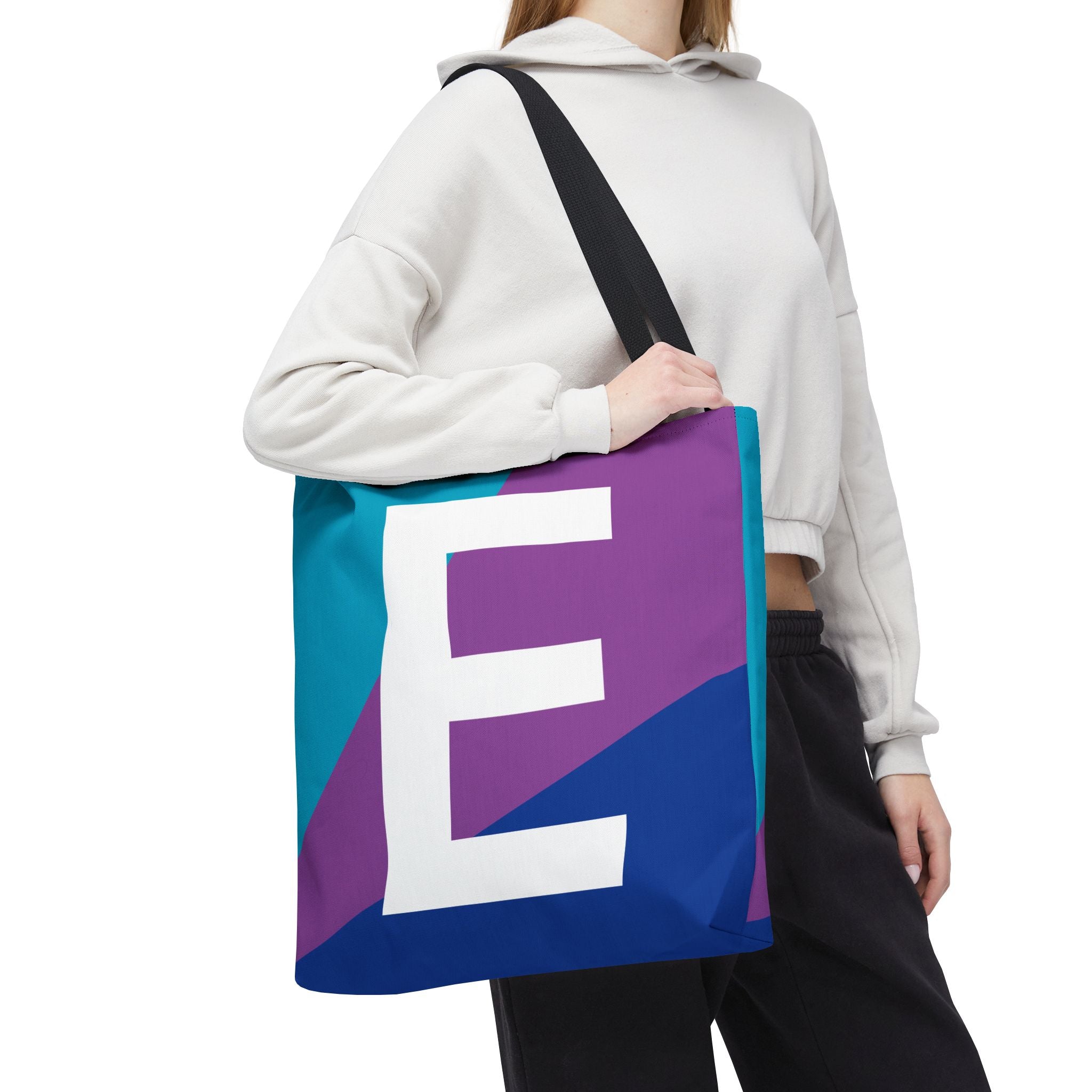 Monogram 'E' Colorblock Tote Bag — Personalized Initial E Shoulder Tote