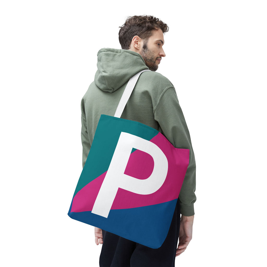 Monogram 'P' Colorblock Tote Bag — Personalized Initial P Shoulder Tote