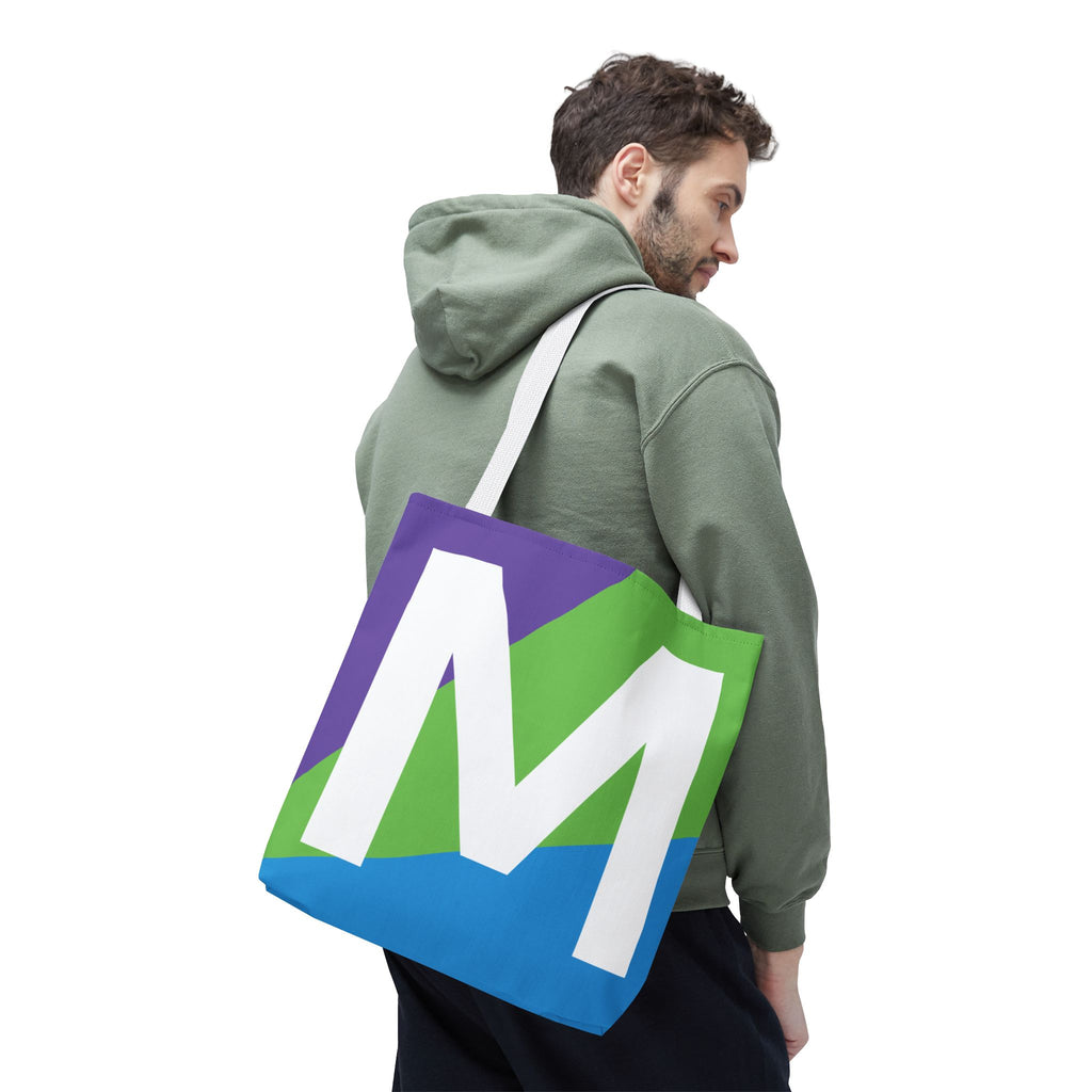 Monogram 'M' Colorblock Tote Bag — Personalized Initial M Shoulder Tote