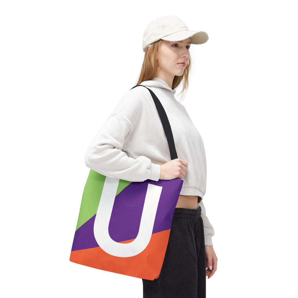 Monogram 'U' Colorblock Tote Bag — Personalized Initial U Shoulder Tote