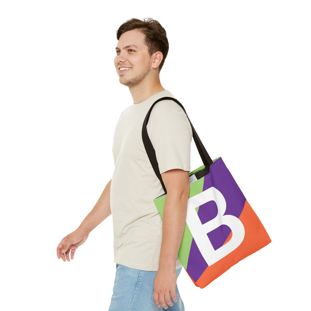 Monogram 'B' Colorblock Tote Bag — Personalized Initial B Shoulder Tote