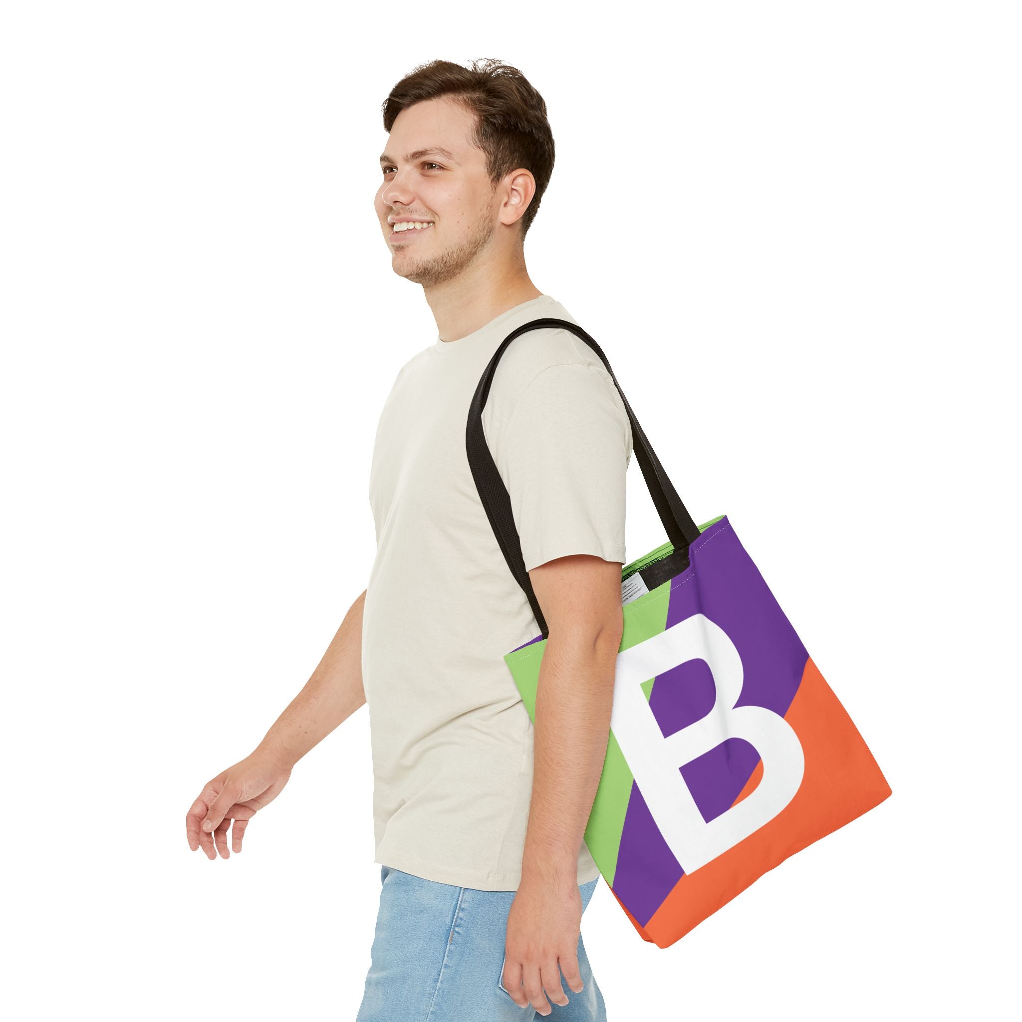 Monogram 'B' Colorblock Tote Bag — Personalized Initial B Shoulder Tote
