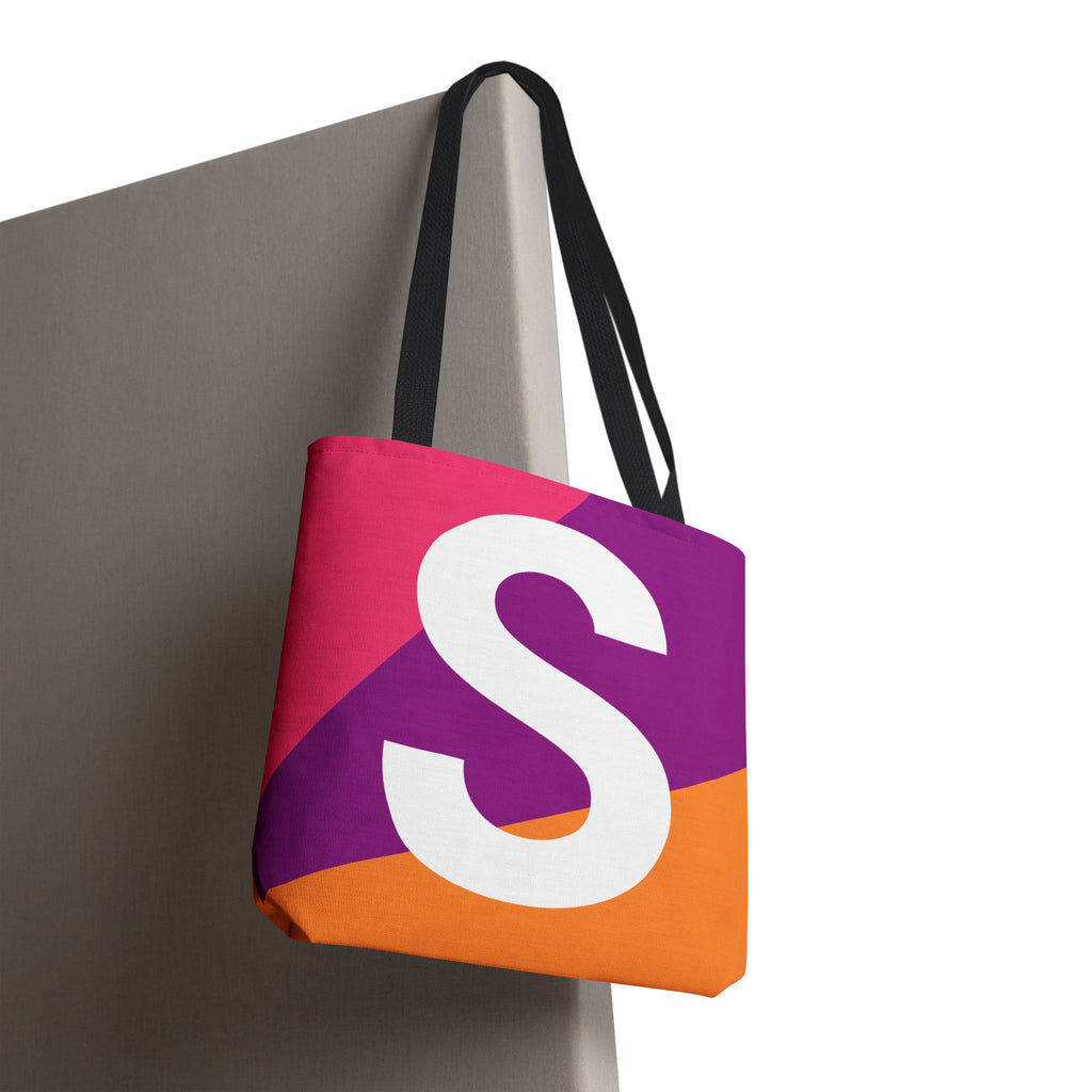 Monogram 'S' Colorblock Tote Bag — Personalized Initial S Shoulder Tote