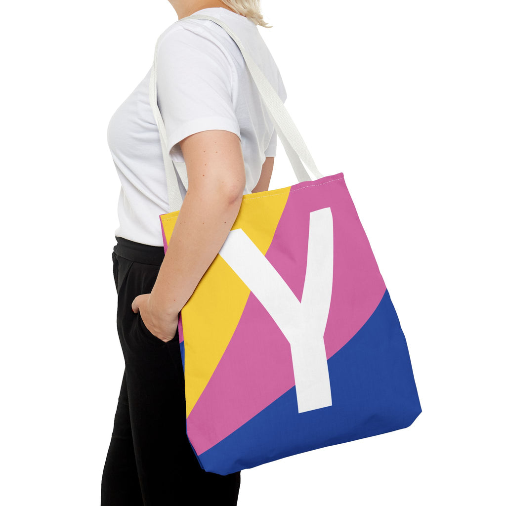 Monogram 'Y' Colorblock Tote Bag — Personalized Initial Y Shoulder Tote
