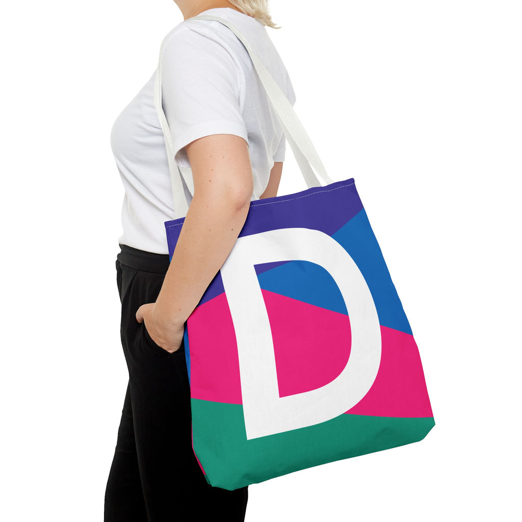 Monogram 'D' Colorblock Tote Bag — Personalized Initial D Shoulder Tote