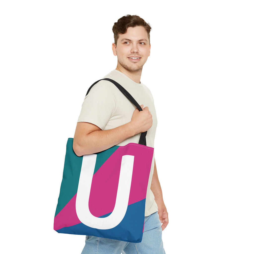 Monogram 'U' Colorblock Tote Bag — Personalized Initial U Shoulder Tote