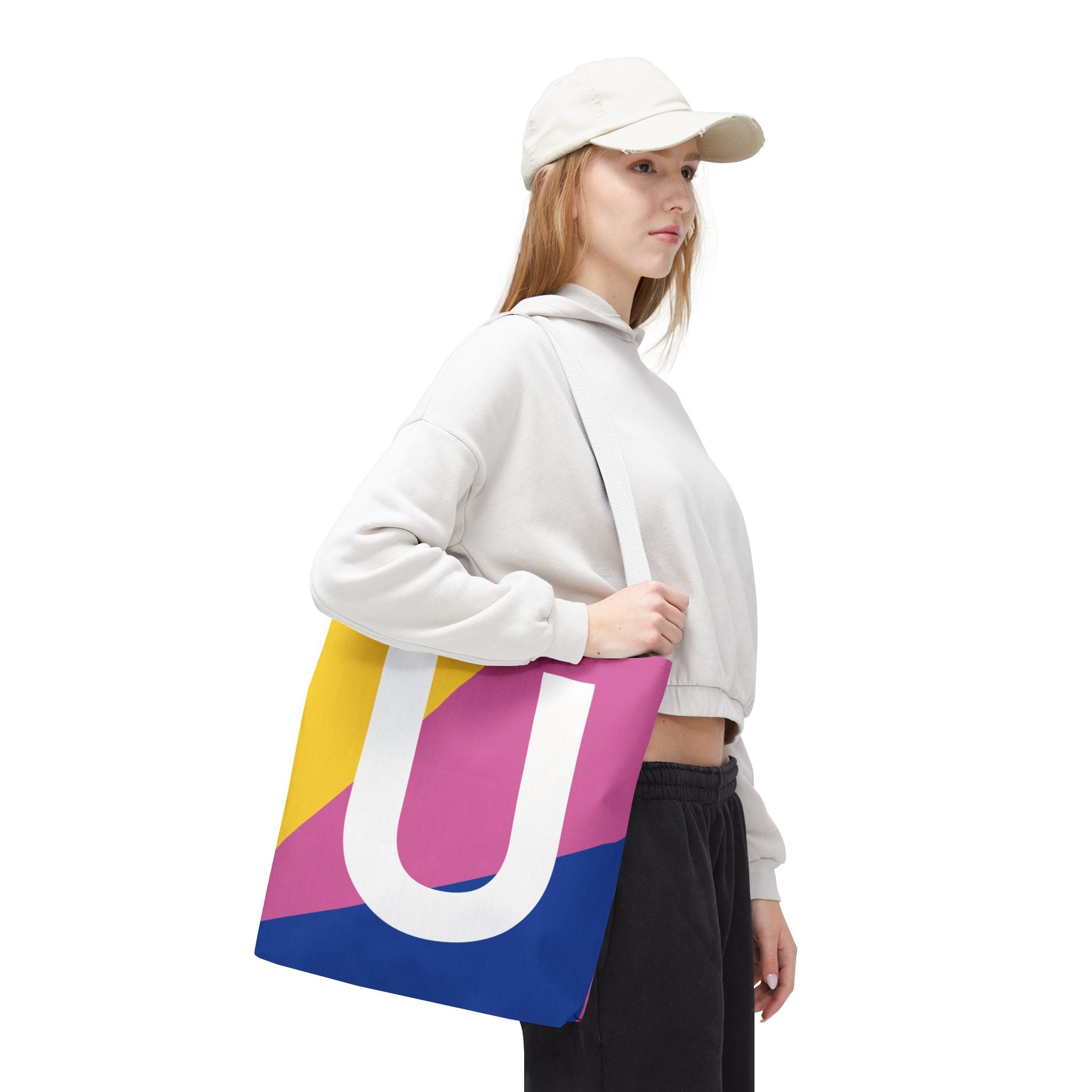 Monogram 'U' Colorblock Tote Bag — Personalized Initial U Shoulder Tote