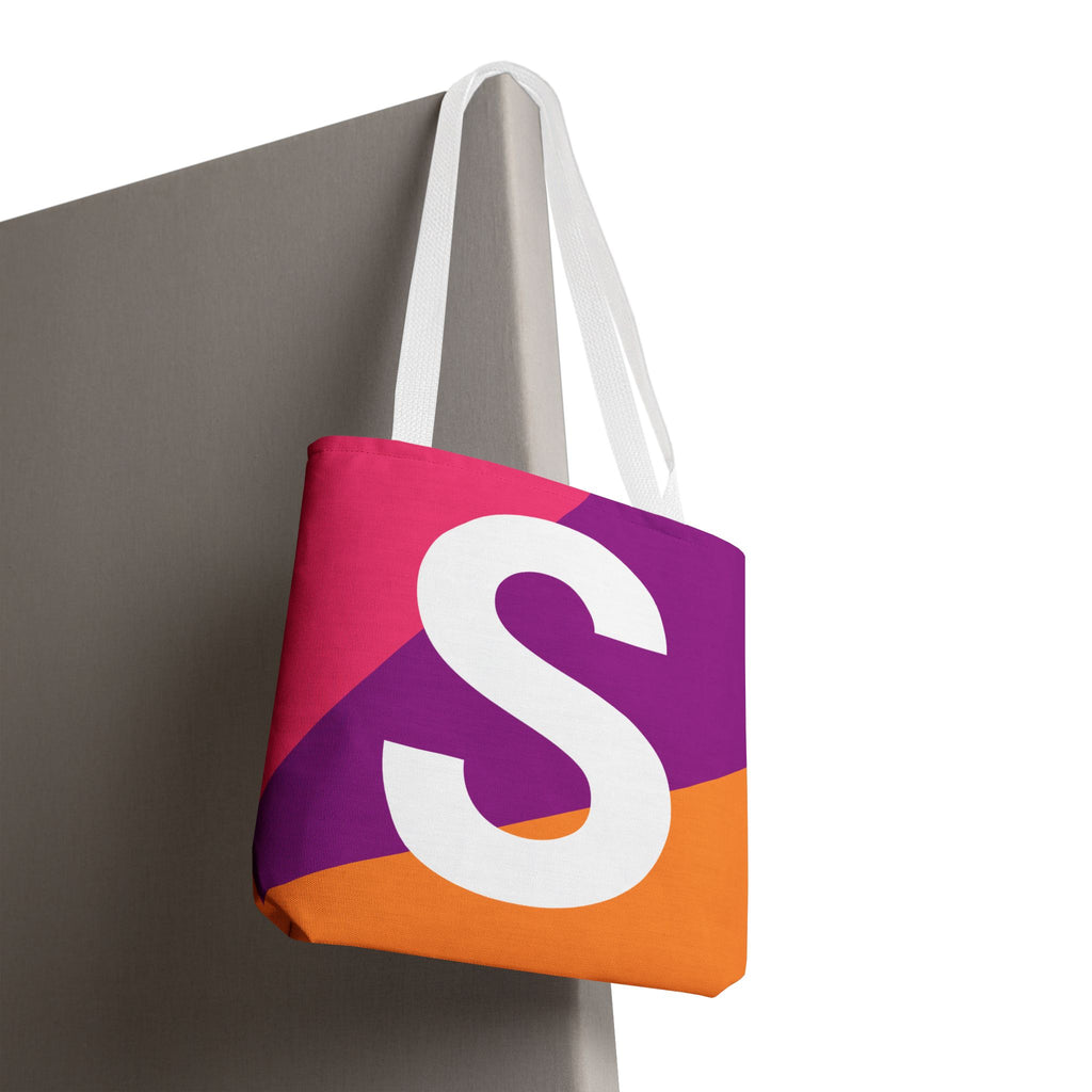Monogram 'S' Colorblock Tote Bag — Personalized Initial S Shoulder Tote