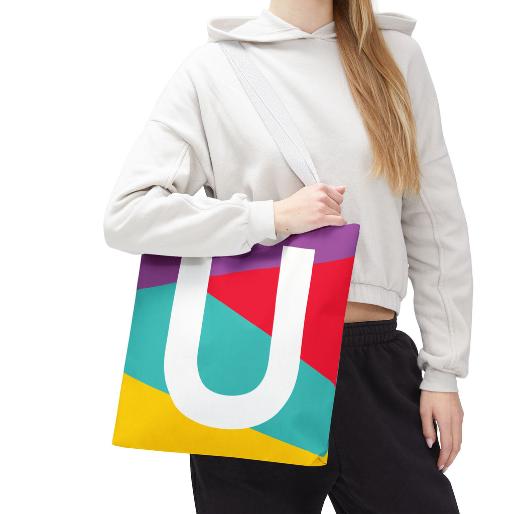 Monogram 'U' Colorblock Tote Bag — Personalized Initial U Shoulder Tote