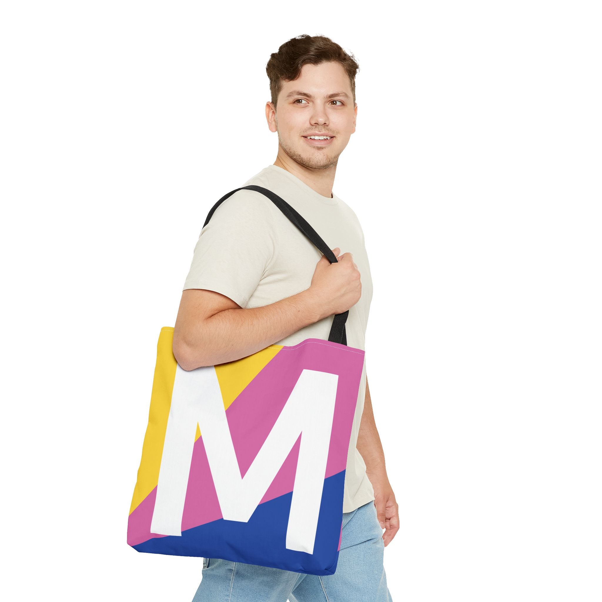 Monogram 'M' Colorblock Tote Bag — Personalized Initial M Shoulder Tote