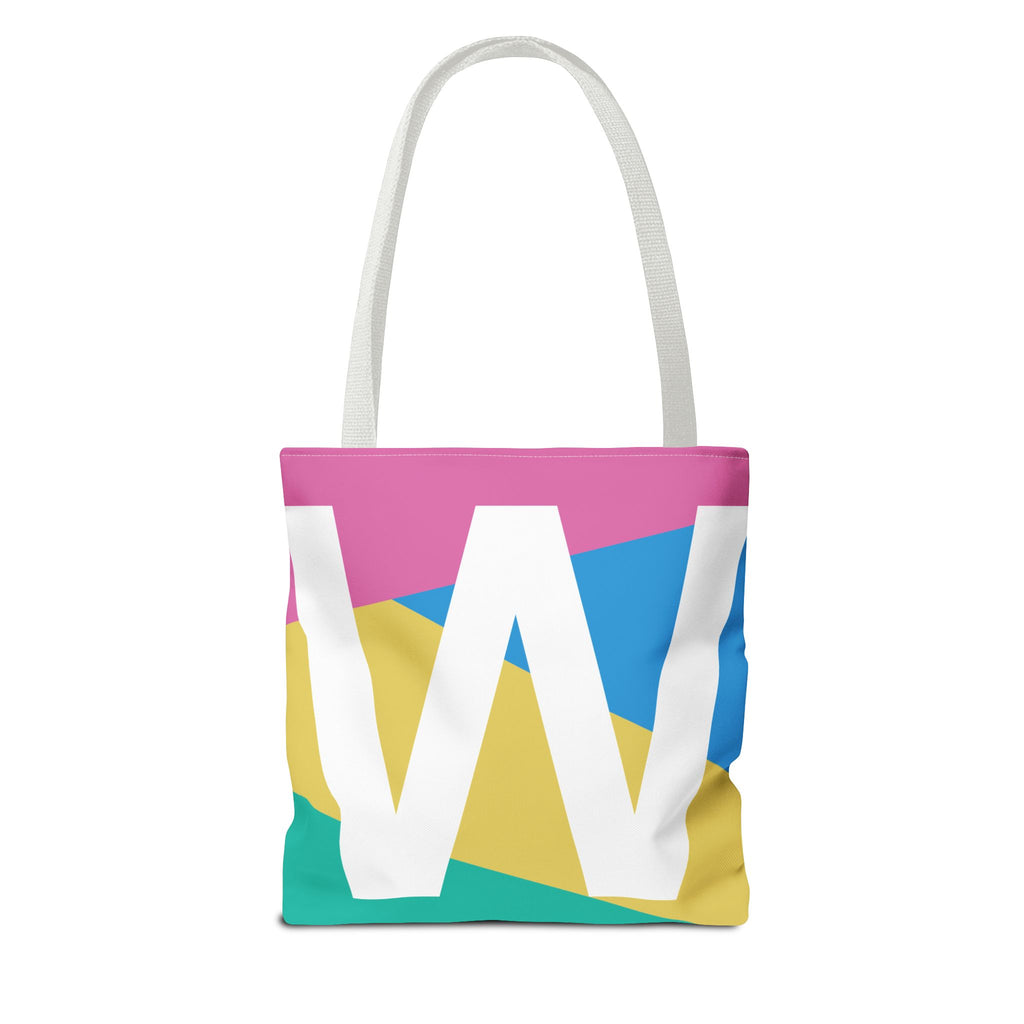 Monogram 'W' Colorblock Tote Bag — Personalized Initial W Shoulder Tote