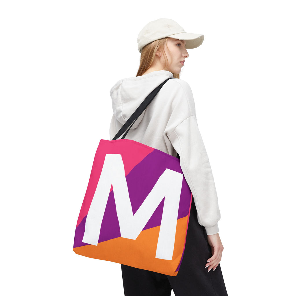 Monogram 'M' Colorblock Tote Bag — Personalized Initial M Shoulder Tote