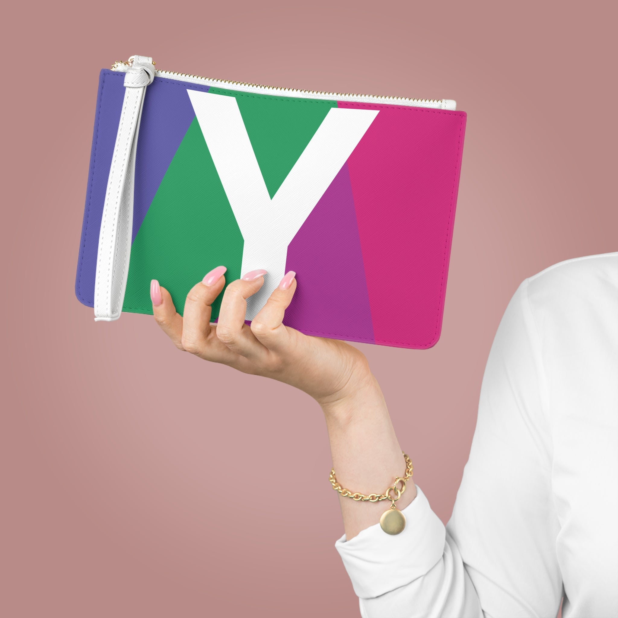 Monogram 'Y' Colorblock Clutch Bag — Bold Geometric Wristlet for Everyday & Gifts