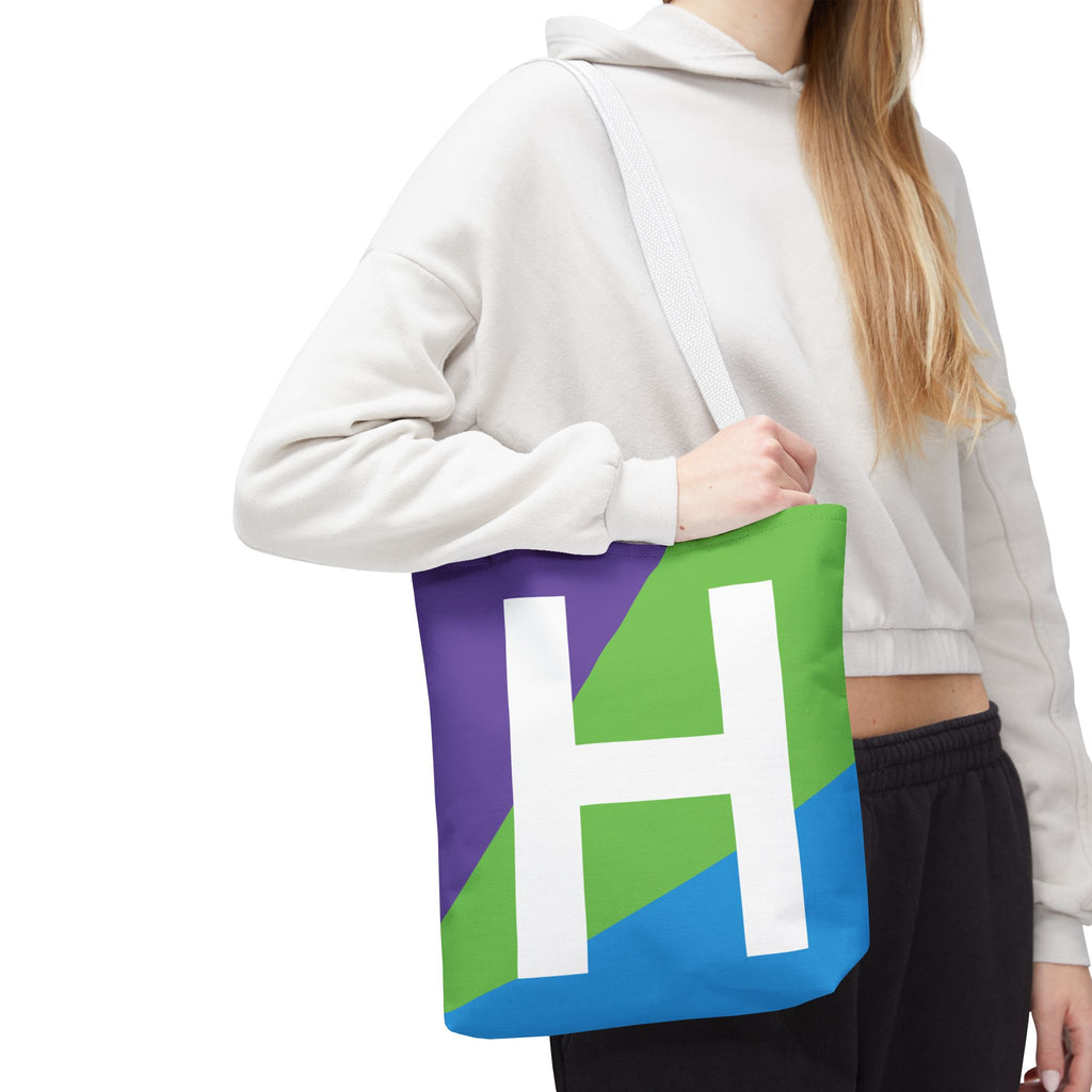 Monogram 'H' Colorblock Tote Bag — Personalized Initial H Shoulder Tote