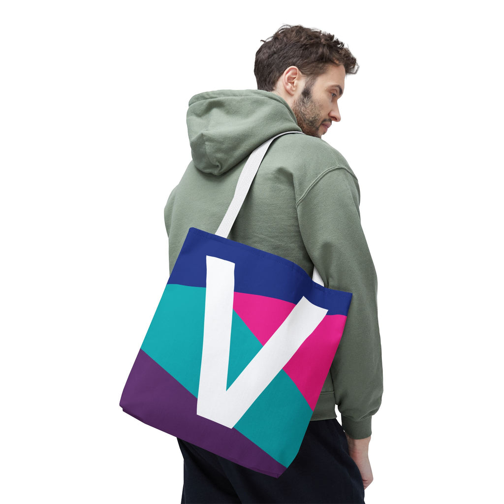Monogram 'V' Colorblock Tote Bag — Personalized Initial V Shoulder Tote