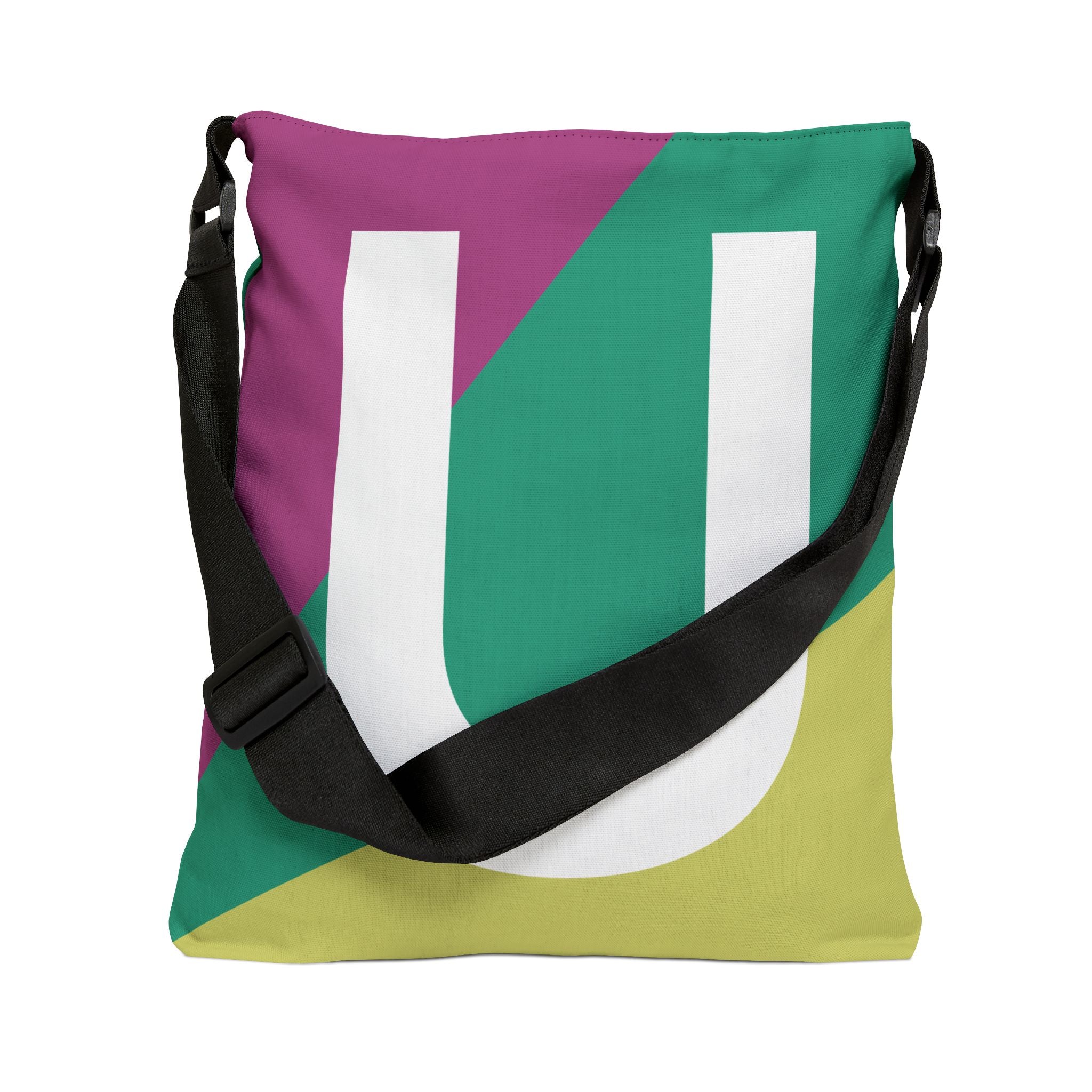 Initial Letter 'U' Colorblock Adjustable Tote Bag — Monogram Alphabet Shoulder Bag