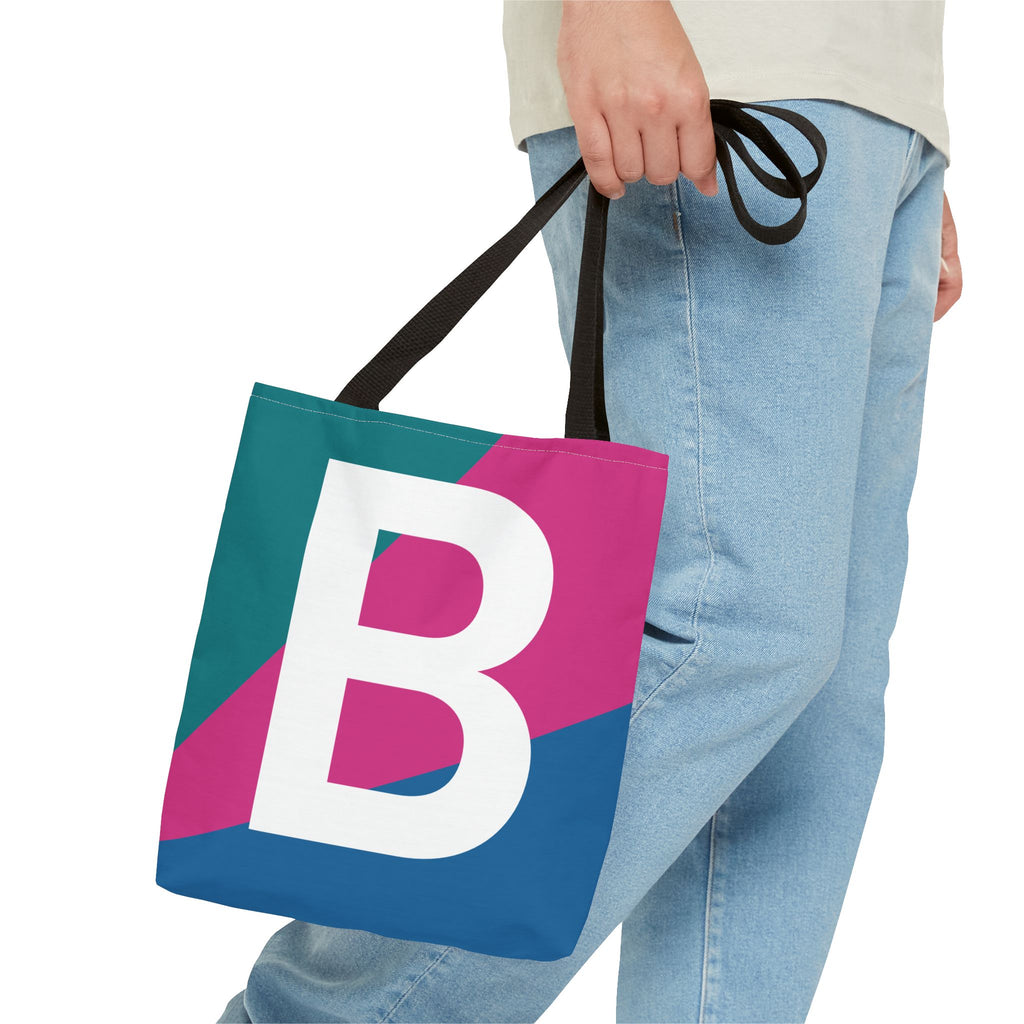 Monogram 'B' Colorblock Tote Bag — Personalized Initial B Shoulder Tote