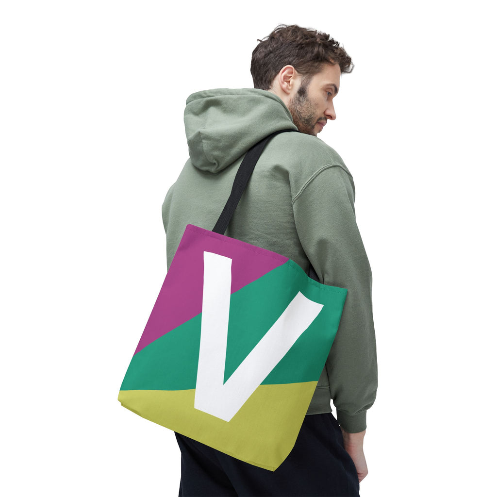 Monogram 'V' Colorblock Tote Bag — Personalized Initial V Shoulder Tote