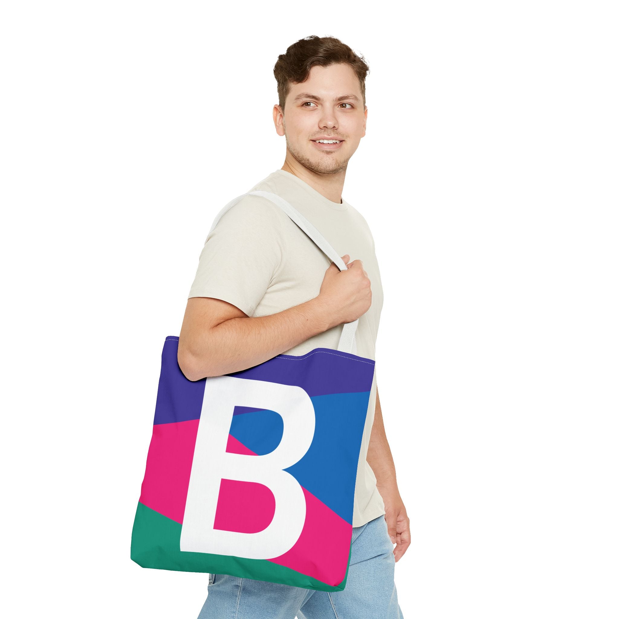 Monogram 'B' Colorblock Tote Bag — Personalized Initial B Shoulder Tote