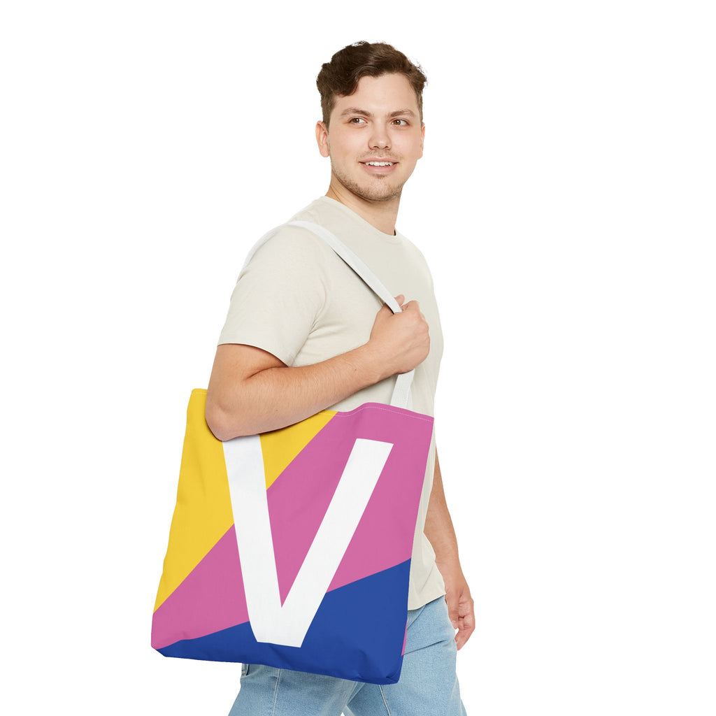Monogram 'V' Colorblock Tote Bag — Personalized Initial V Shoulder Tote