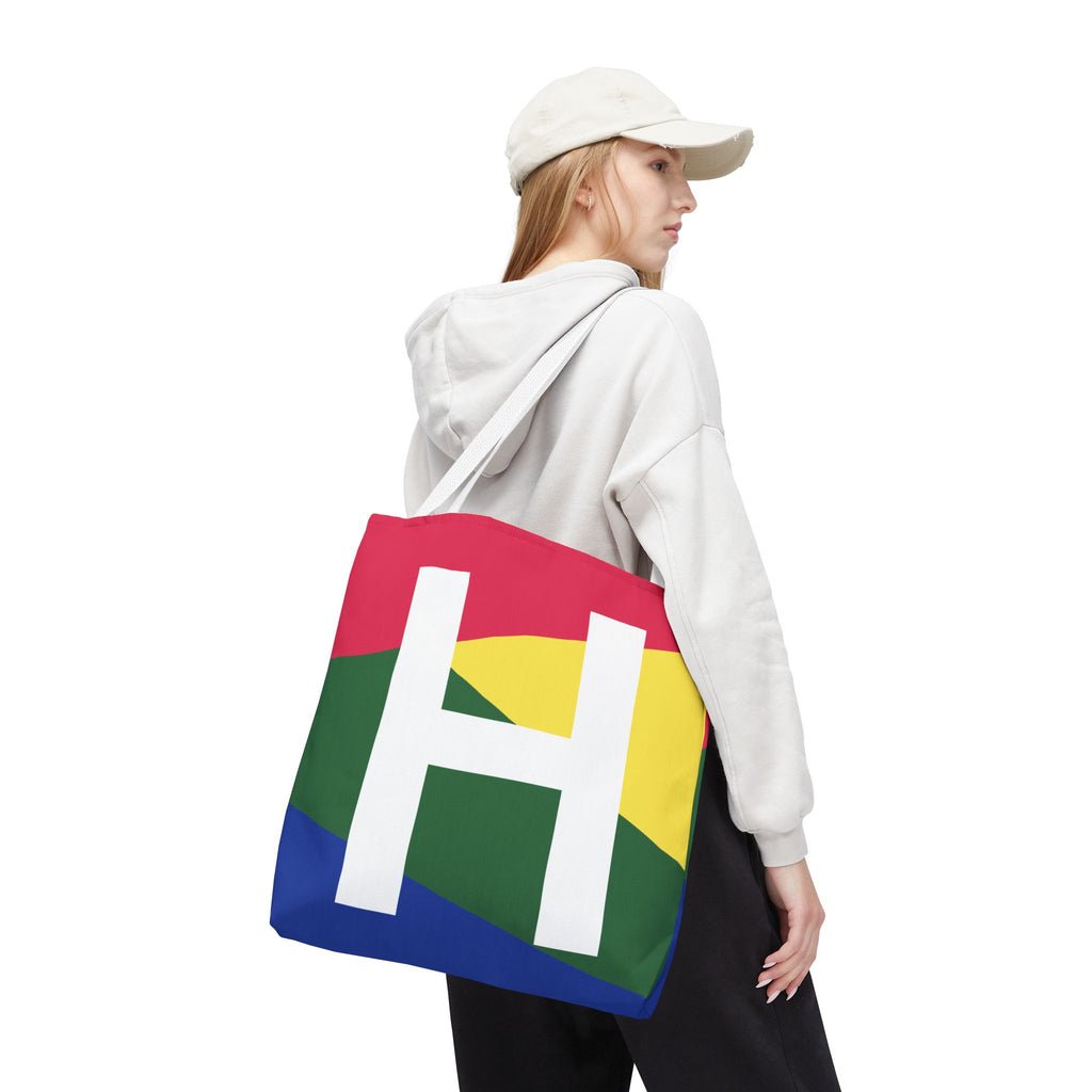 Monogram 'H' Colorblock Tote Bag — Personalized Initial H Shoulder Tote