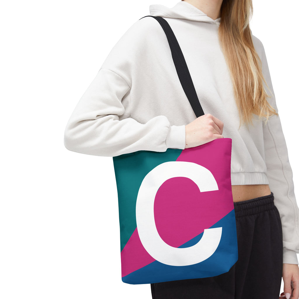Monogram 'C' Colorblock Tote Bag — Personalized Initial C Shoulder Tote
