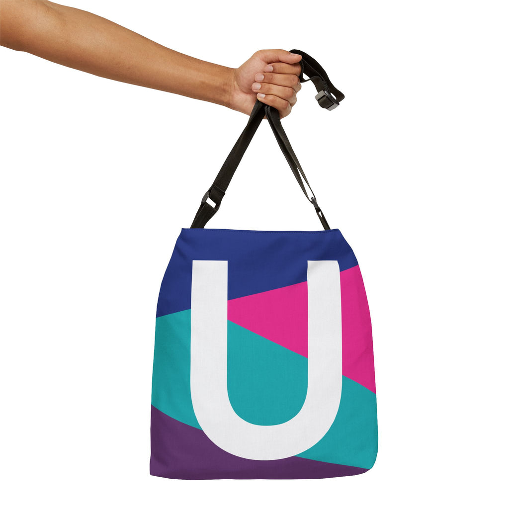 Initial Letter 'U' Colorblock Adjustable Tote Bag — Monogram Alphabet Shoulder Bag