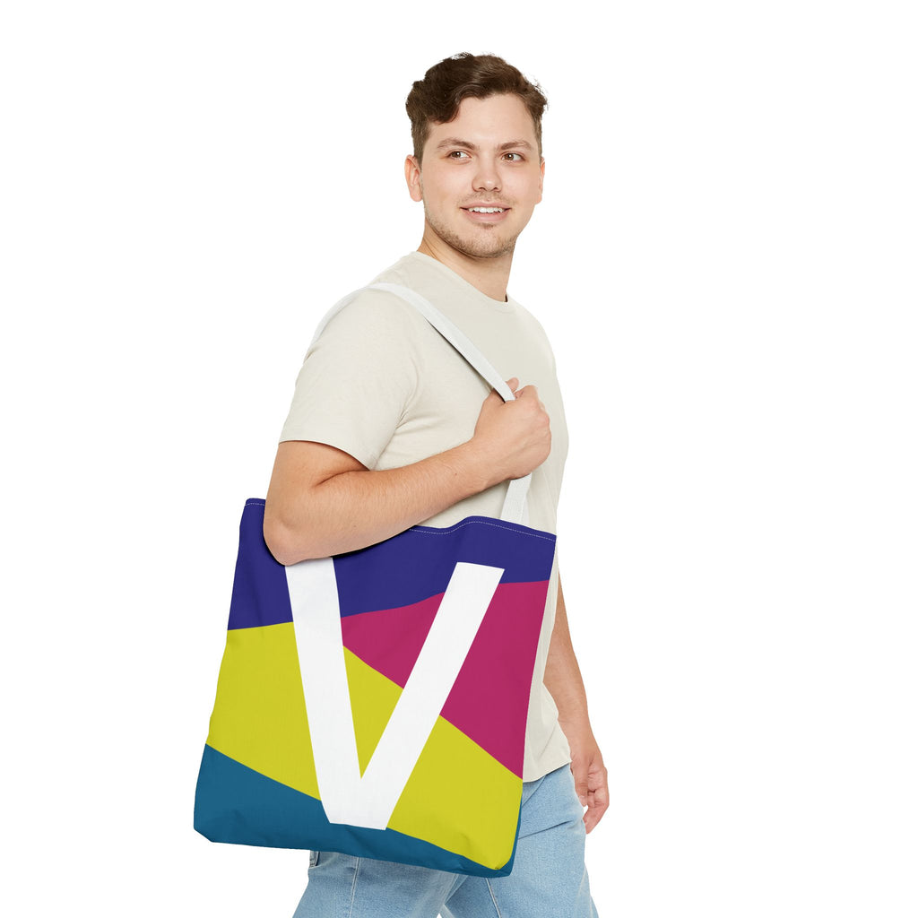 Monogram 'V' Colorblock Tote Bag — Personalized Initial V Shoulder Tote