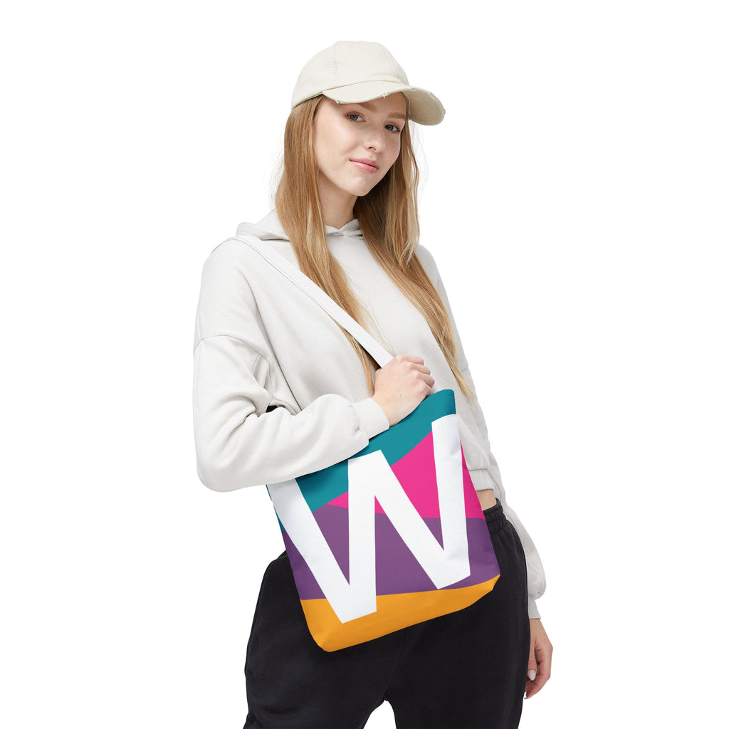 Monogram 'W' Colorblock Tote Bag — Personalized Initial W Shoulder Tote
