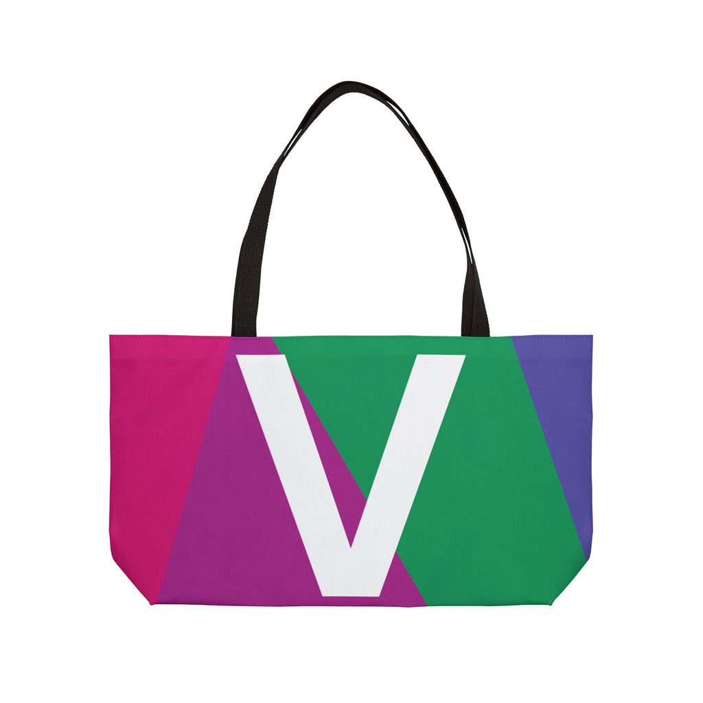 Personalized 'V' Colorblock Tote Bag — Monogram Weekender Tote