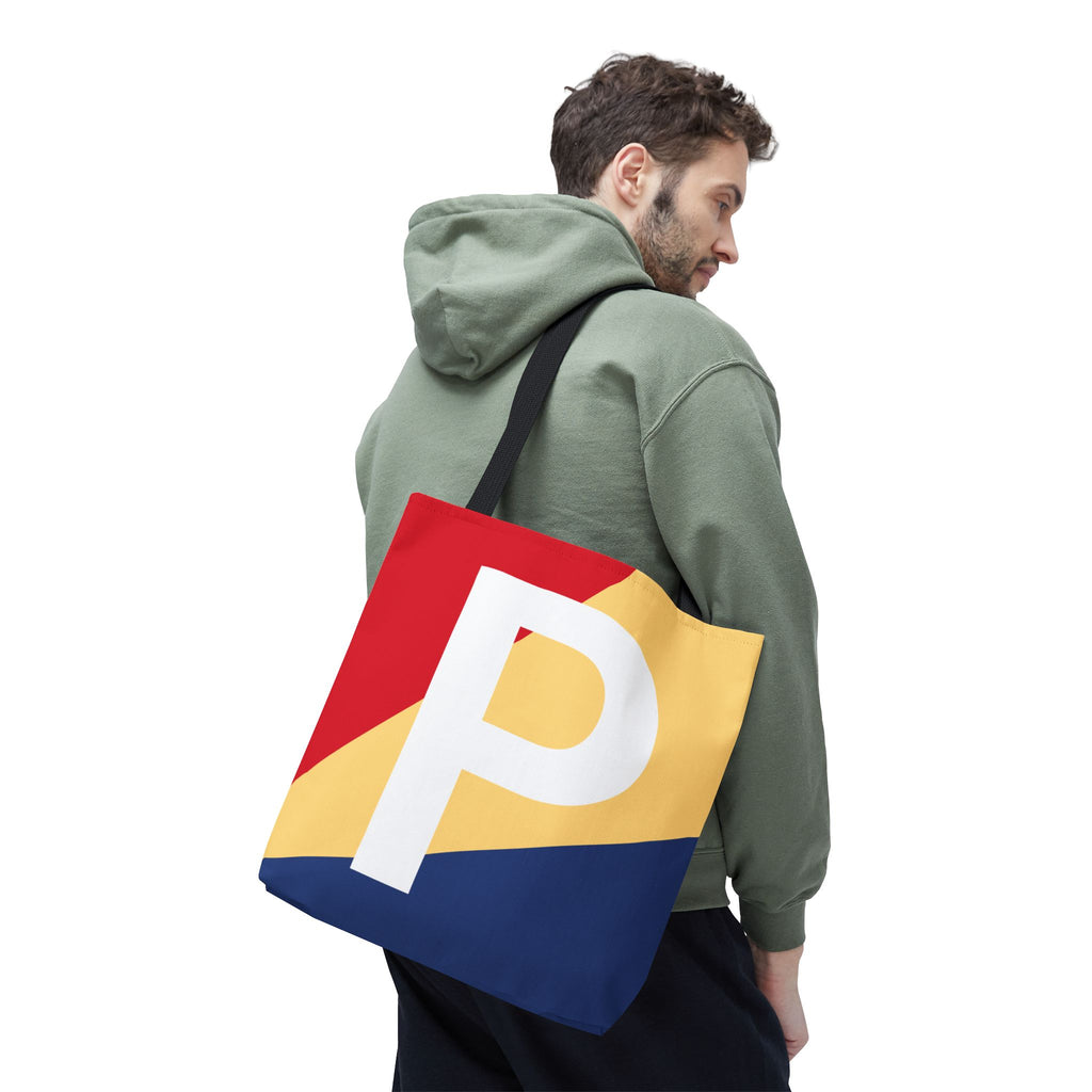 Monogram 'P' Colorblock Tote Bag — Personalized Initial P Shoulder Tote