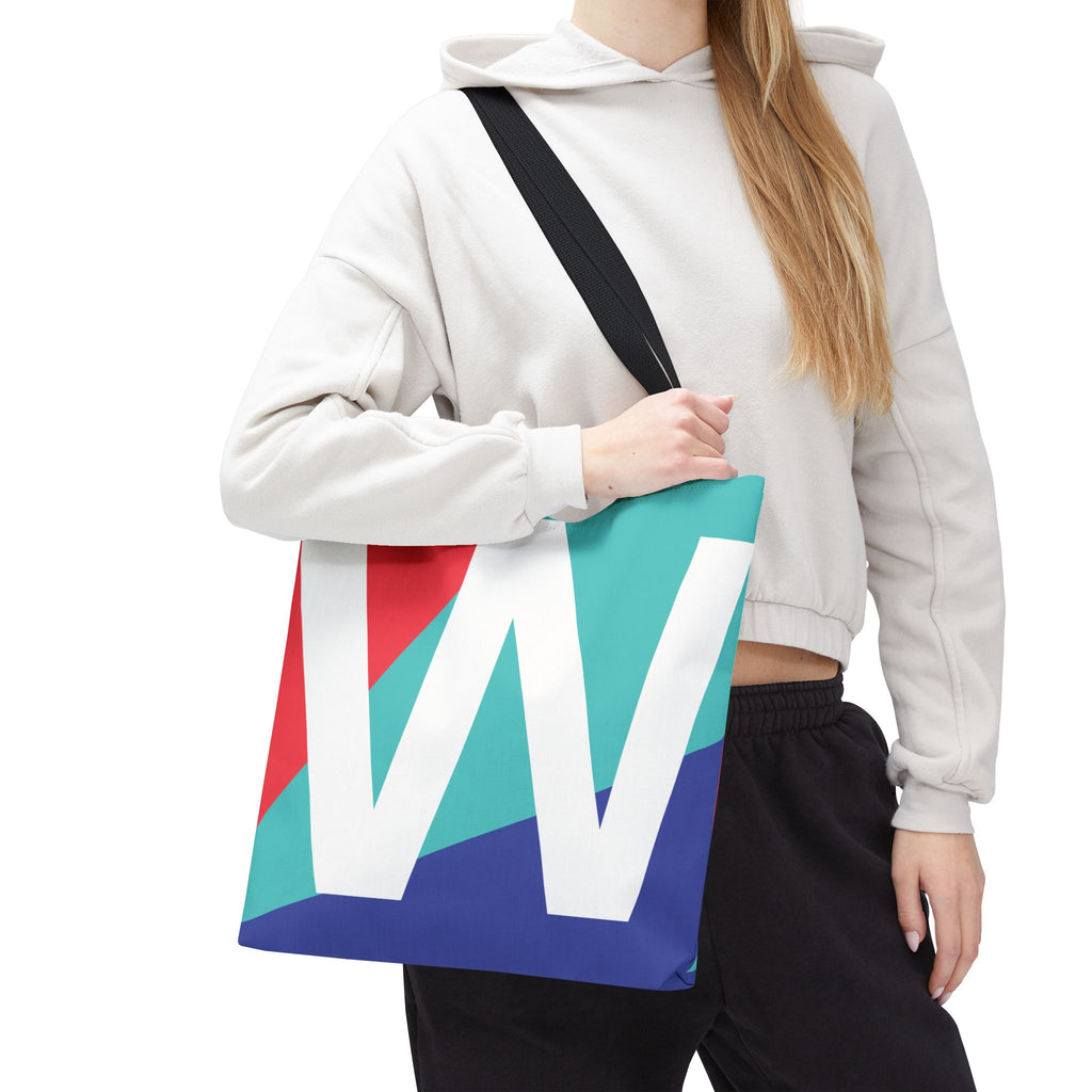 Monogram 'W' Colorblock Tote Bag — Personalized Initial W Shoulder Tote