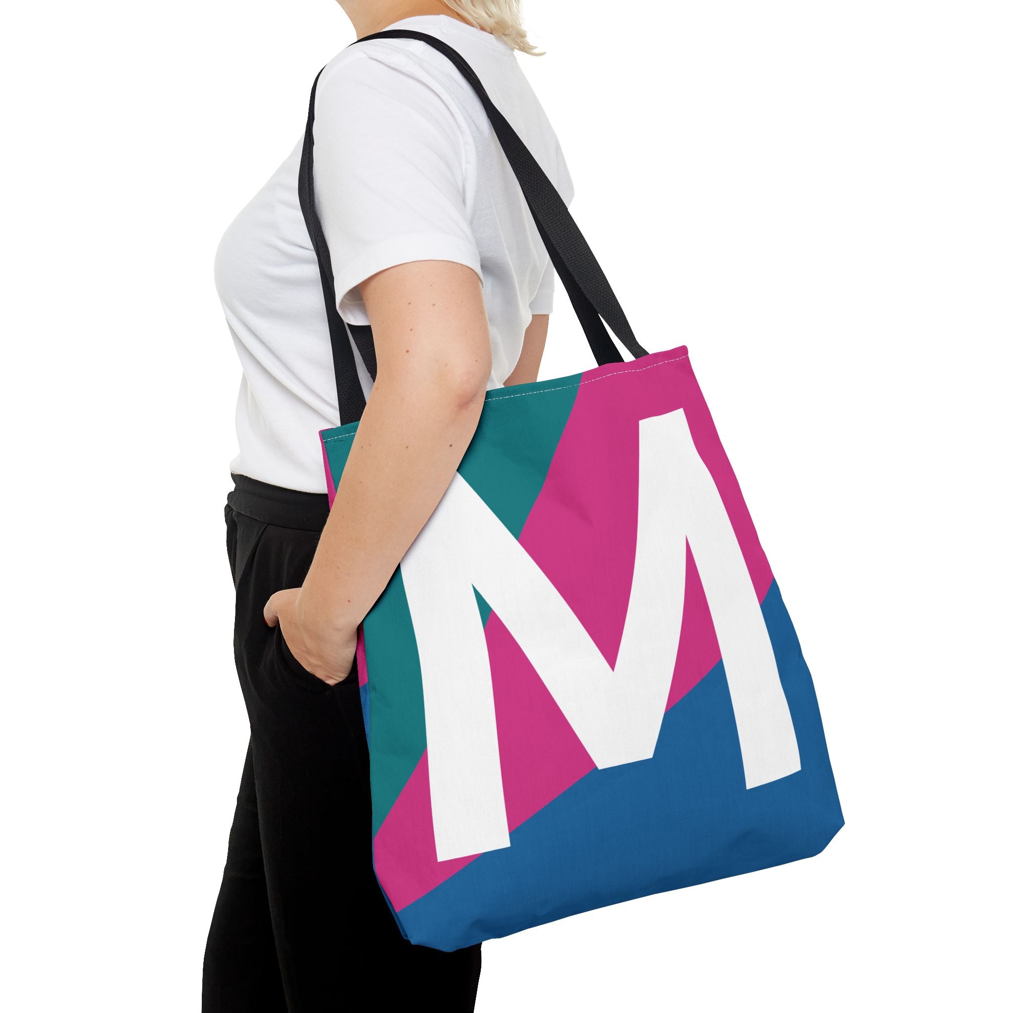 Monogram 'M' Colorblock Tote Bag — Personalized Initial M Shoulder Tote