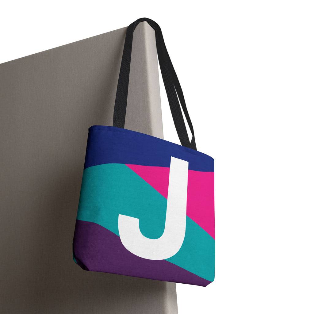 Monogram 'J' Colorblock Tote Bag — Personalized Initial J Shoulder Tote