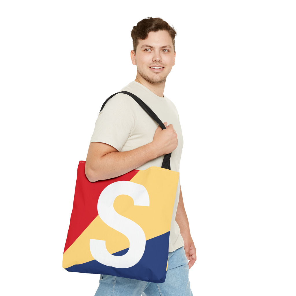 Monogram 'S' Colorblock Tote Bag — Personalized Initial S Shoulder Tote