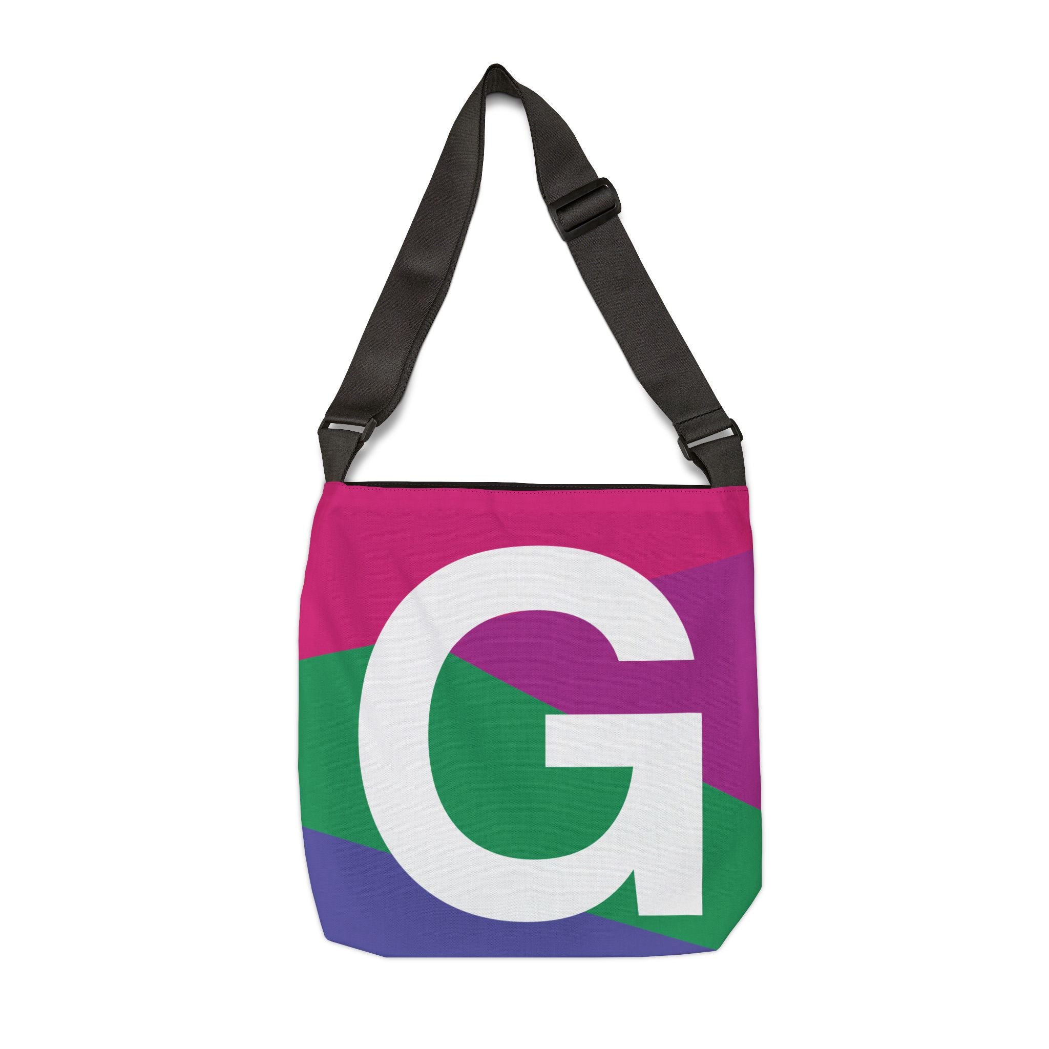 Initial Letter 'G' Colorblock Adjustable Tote Bag — Monogram Alphabet Shoulder Bag