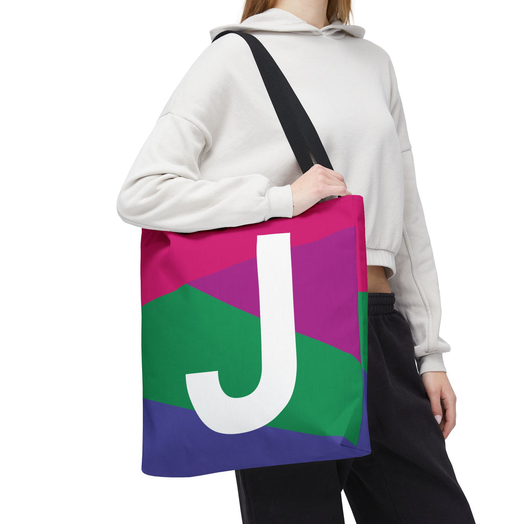 Monogram 'J' Colorblock Tote Bag — Personalized Initial J Shoulder Tote