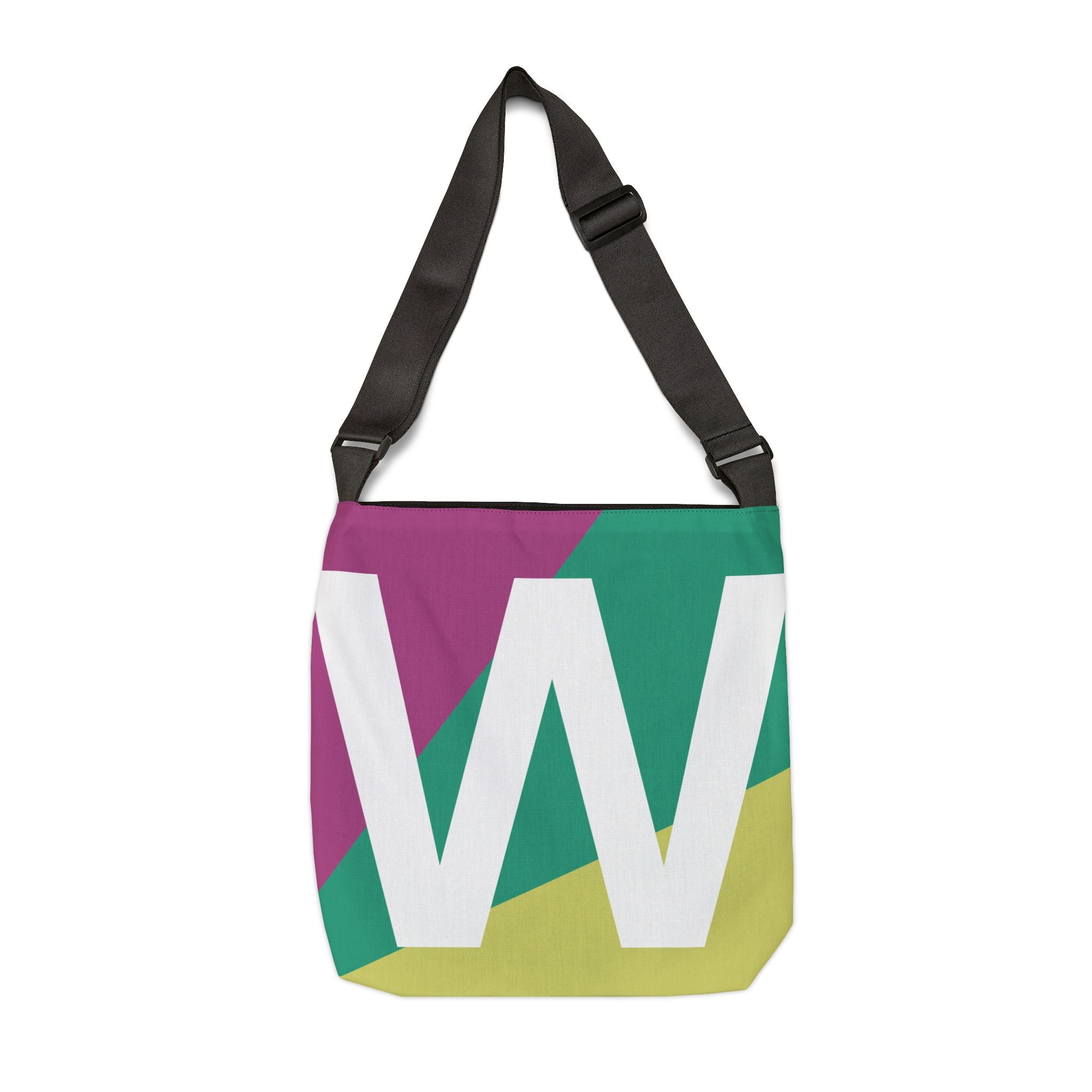 Initial Letter 'W' Colorblock Adjustable Tote Bag — Monogram Alphabet Shoulder Bag