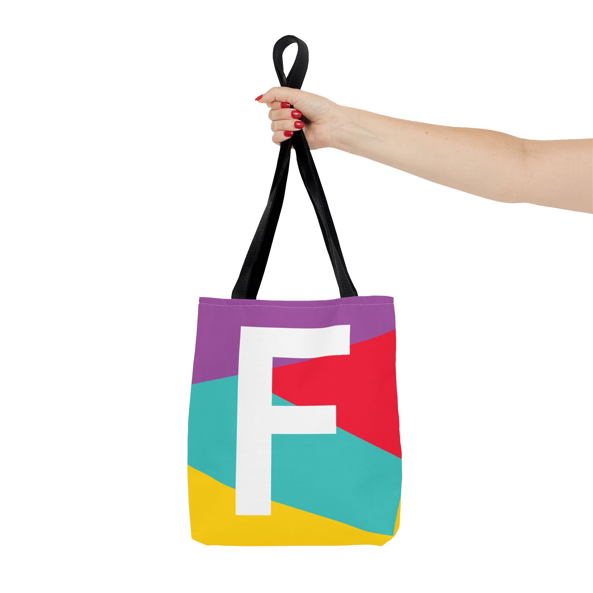 Monogram 'F' Colorblock Tote Bag — Personalized Initial F Shoulder Tote