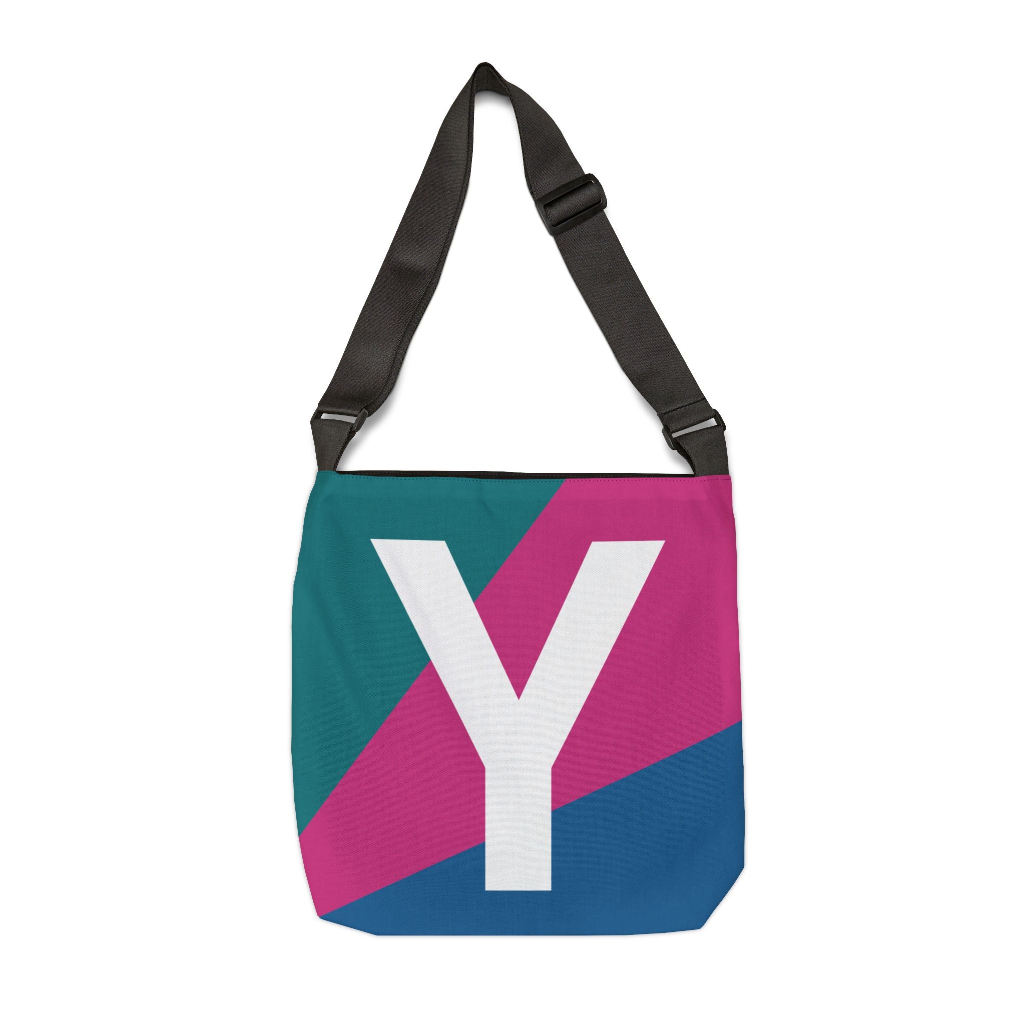 Initial Letter 'Y' Colorblock Adjustable Tote Bag — Monogram Alphabet Shoulder Bag